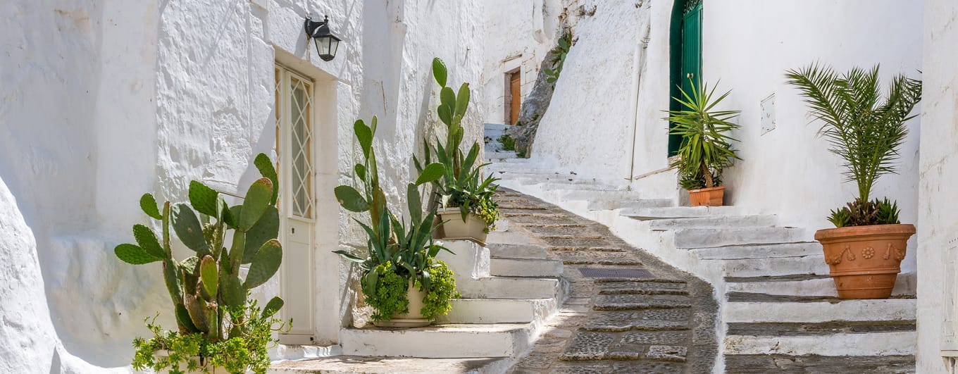 Scenic sight in Ostuni in a sunny summer day, Apulia (Puglia), southern Italy.