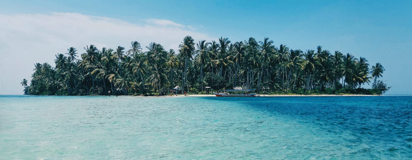 Tropical island, palm trees, crystal clear water in Indonesia