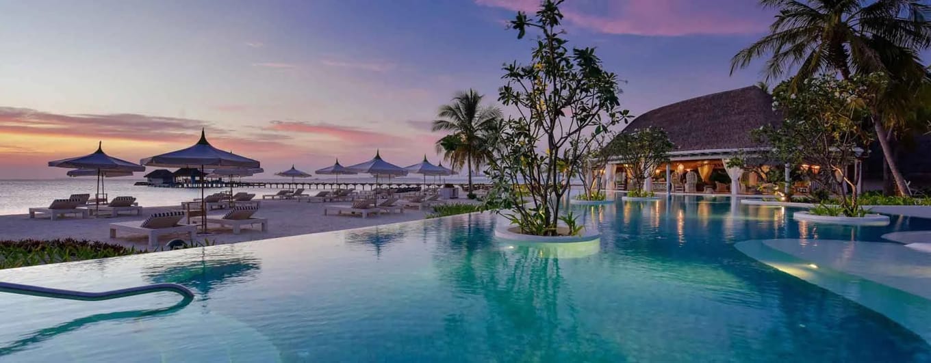 The pool aerial at Six Senses Kanuhura, The Maldives