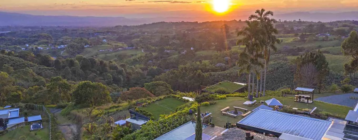 A sunrise view from the aerial of Bio Habitat in Colombia