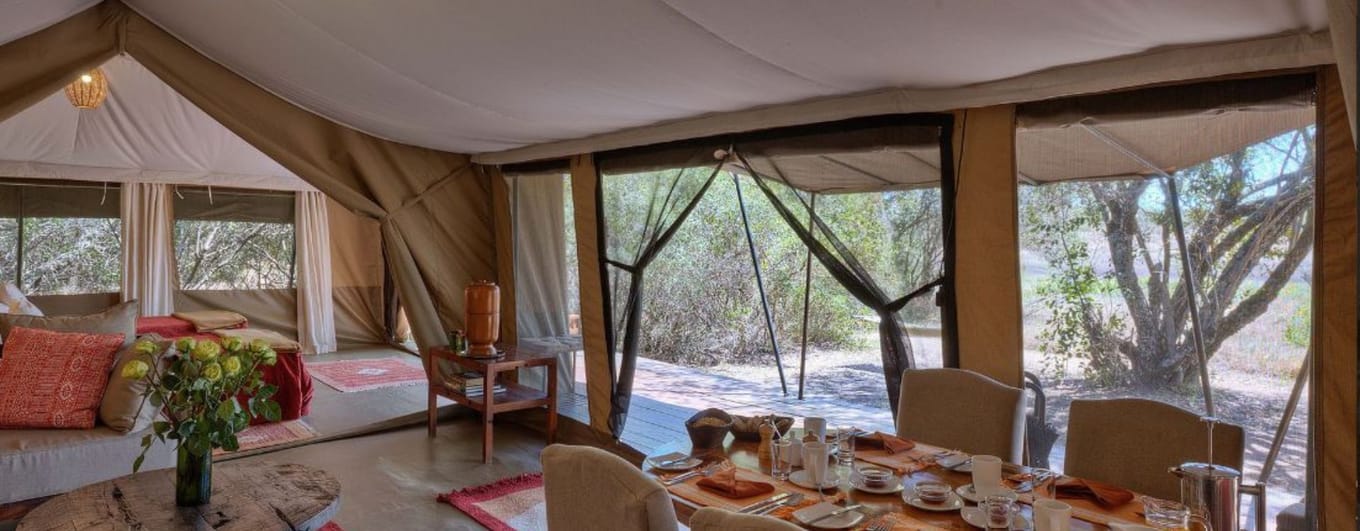 Image of interior of tent at a luxury Kenya camp