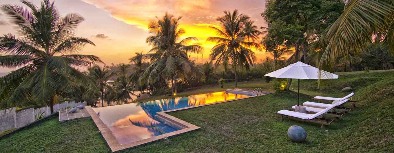 The sunset view from the pool at Blue Heights, Sri Lanka