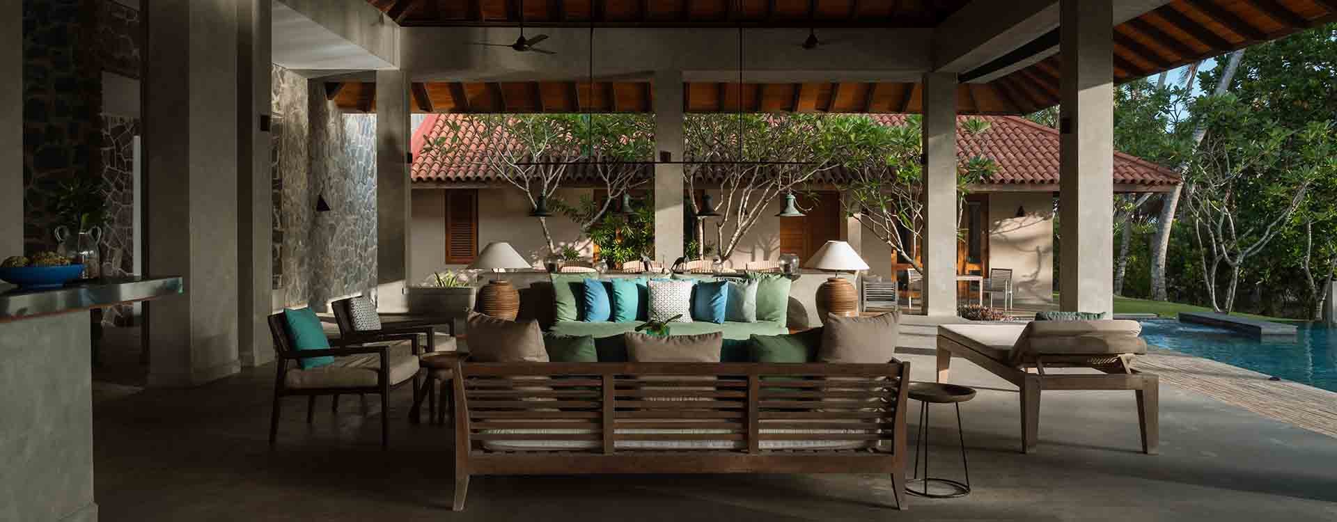 An open air living room at Kirana Santani Villa, Sri Lanka