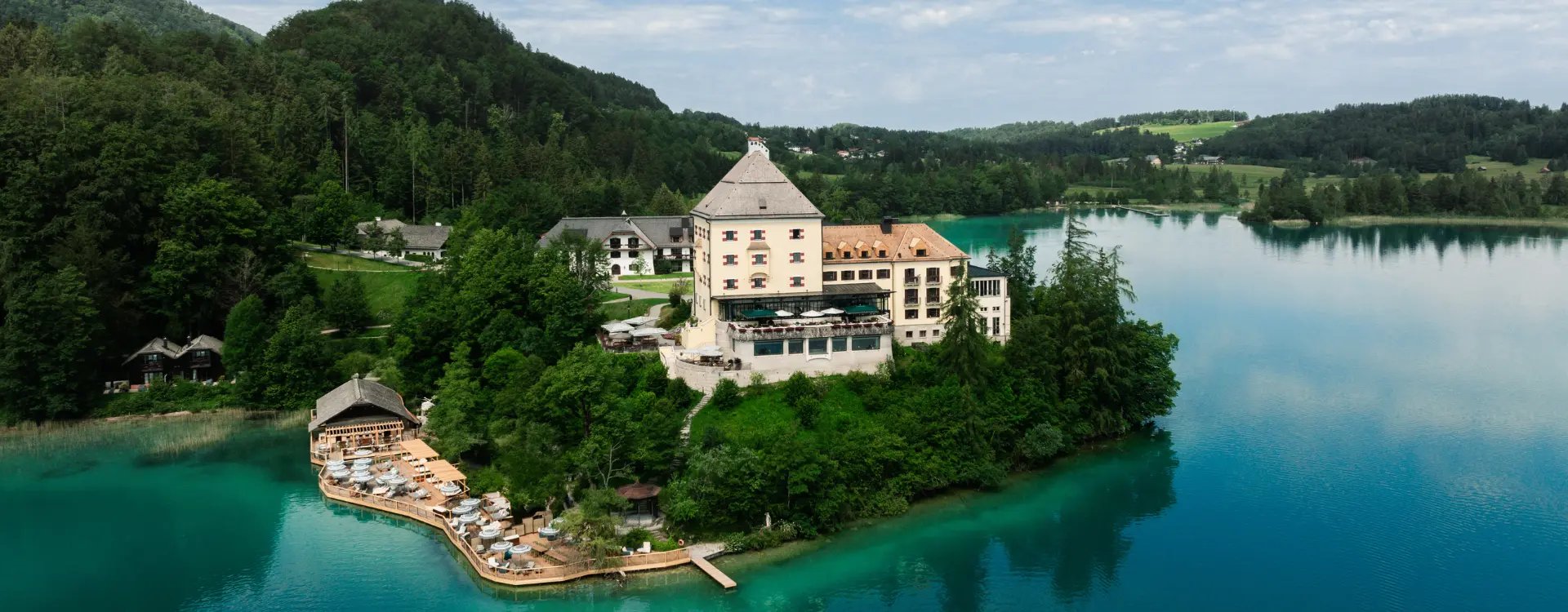 Castle hotel on banks of Lake Fuschl, Austria