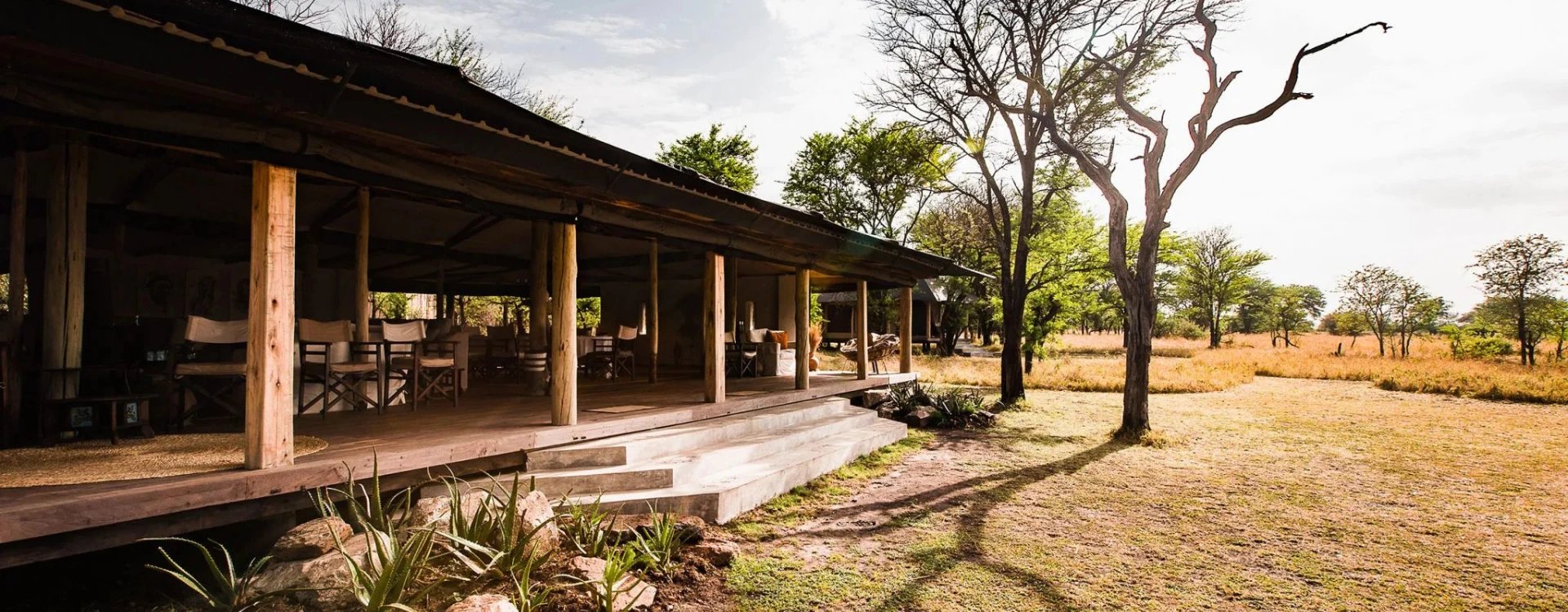 View of a communal tent on safari in Tanzania