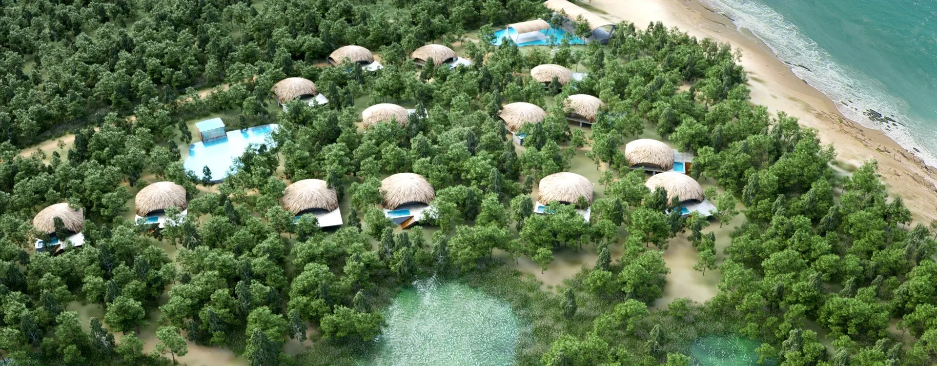 Aerial View of Uga Chena Huts in Sri Lanka