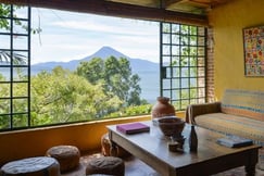 View of a volcano from hotel terrace