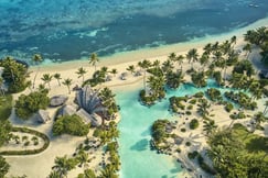 aerial view of como laucala island main pool and beach