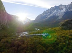 a luxurious lodge in a green mountainous valley in Argentine Patagonia