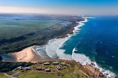 Ariel view of the Wild Coast and Gwegwe Beach Lodge