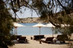 Long chairs in the beach of One&Only Kea Island, Greece