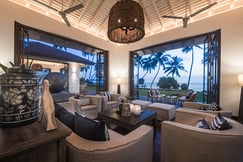 Lounge with the beach view at Kumu Beach, Sri Lanka