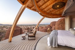 Panoramic view of rugged landscape from bedroom