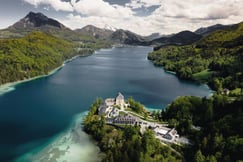 Birds eye view of the exterior of luxury hotel in Salzburg