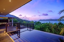 Sunset view from Panoramic Villa at Raffles Praslin, Seychelles