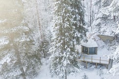 The exterior of Tipi Cabin at Aurora Safari Camp Sweden