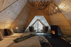 The interior of Tipi Cabin at Aurora Safari Camp Sweden