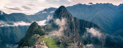  ? A view of Machu Picchu in Peru with swirling clouds 