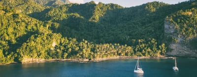 View of yachts by Caribbean coastline