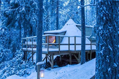 The exterior of Laavu Cabin at The Outpost Lodge, Finland