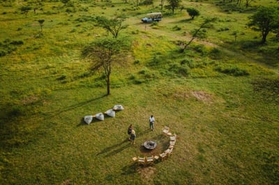 Aeriel view of an outdoor picnic at Usawa Serengeti