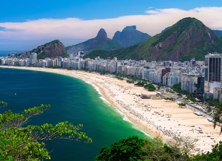 3 Palms and Two Brothers Mountain on Ipanema beach in Rio de Janeiro. Brazil