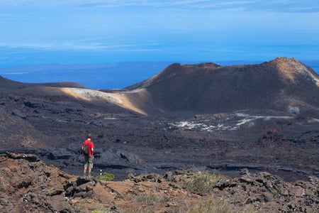 4 Little girl at scenic terrain on Galapagos South Plaza island