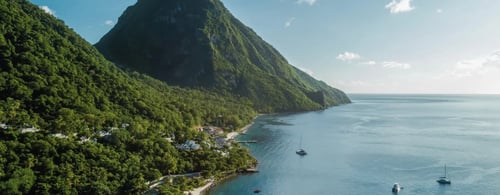 View of bay in St Lucia with Pitons