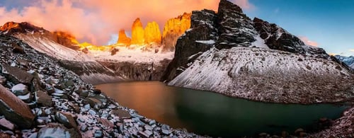 Sunrise view from the Three Peaks in Patagonia