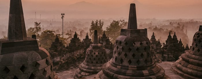 temples at dusk in Java indonesia