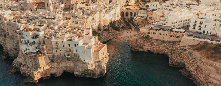  ? Aerial image of the coastal city of Puglia Italy 